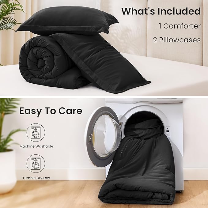 Love's cabin Black Queen Comforter Set, 3-Piece Prewashed Bed Set - Image 7