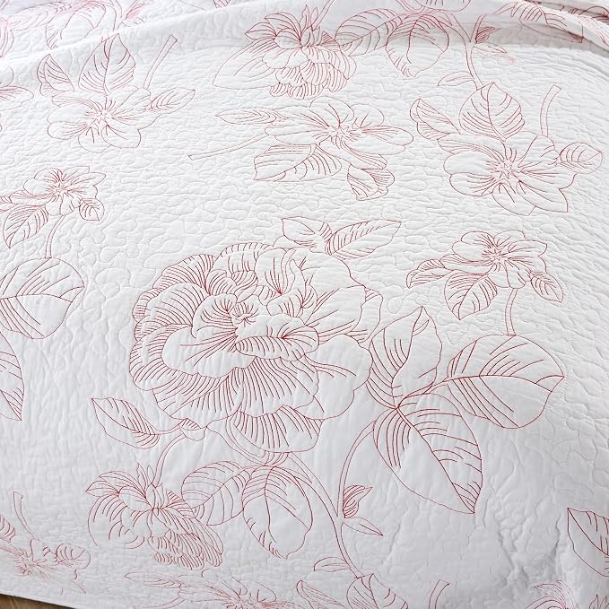 ROOMLIFE Quilt Set King Size 3D Floral Embroidery Pattern 3-Piece Cotton - Image 4