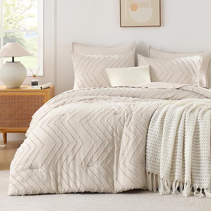 Andency Oversized King Comforter Set 120x98 Beige, Boho Oversize King Cream - Image 2