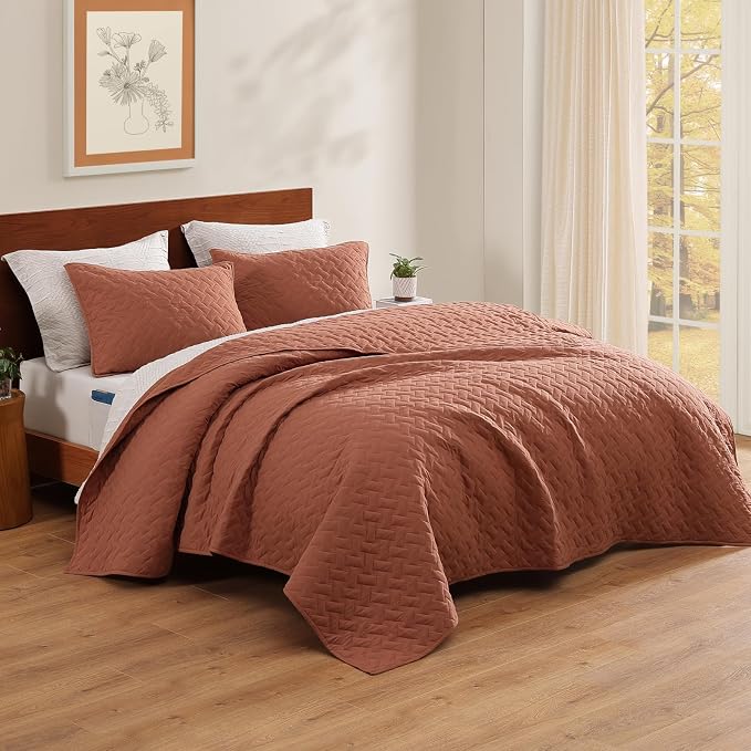 WRENSONGE Queen Quilt-3 Pieces Weave Autumn Leaf Bedspreads Queen Size Quilt - Image 3