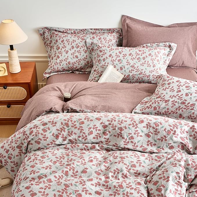 mixinni King Size Jacquard Duvet Cover Set – 100% Washed Cotton Floral Textured - Image 6