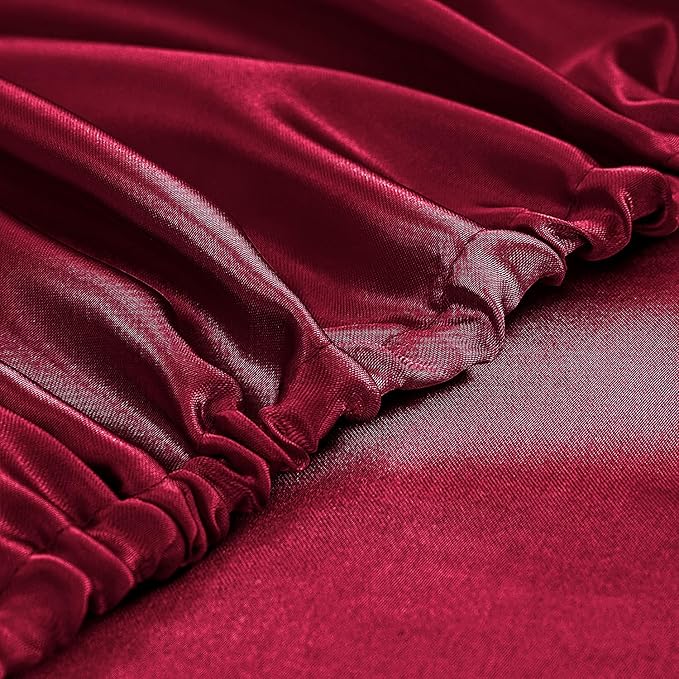 Homiest Burgundy Satin Fitted Sheet King Size, Deep Pocket, Luxury & Ultra Soft - Image 4