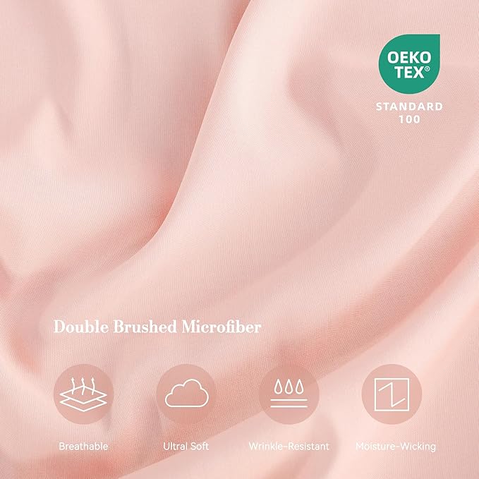 Pink Queen Sheet Set 4 Piece, Soft Breathable Cooling Microfiber Bed Sheets - Image 5