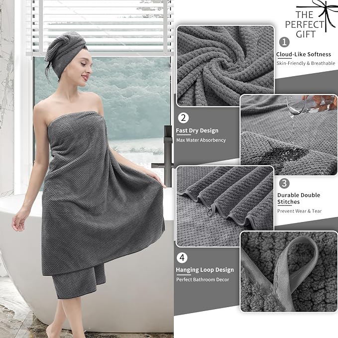 8 Piece Bathroom Towel Set Dark Gray |2 Oversized Large Bath Towels Sheet - Image 2