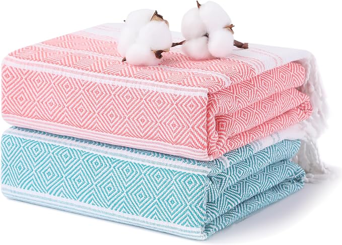 2 Packs Cotton Turkish Beach Towels Quick Dry Sand Free Oversized Bath Pool by ANTFUNYgivesmorechoices