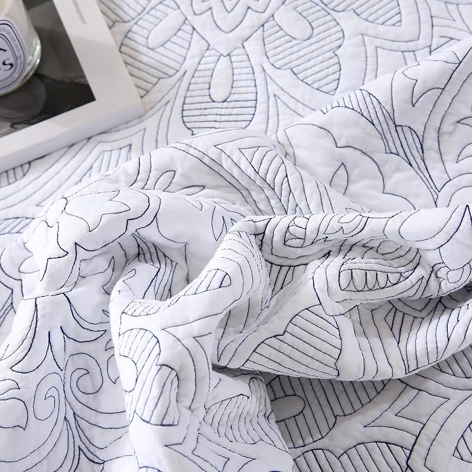 ROOMLIFE Quilt Set Full Size 3D Floral Campanula Embroidery Pattern 3-Piece - Image 8