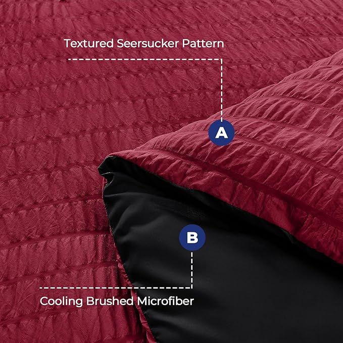 HYMOKEGE Red & Black King Size Comforter Set Seersucker 7 Pieces, All Season - Image 4