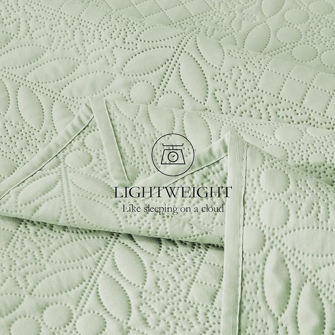 FLYMME Twin Quilt Set, Sage Green Lightweight Bedspreads, Vintage Olive Leaf - Image 5