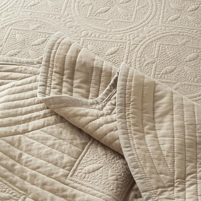 ROOMLIFE Quilt Set Full Size 3D Floral Embroidery Pattern 3-Piece Cotton - Image 8