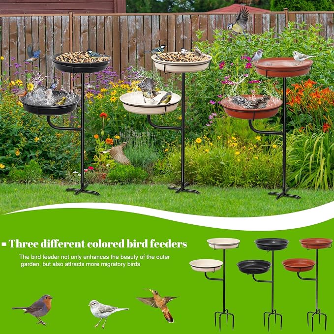 Freestanding Birdbaths Bowl Outdoor, Free Standing Garden Bird Bath Bird Feeder - Image 8