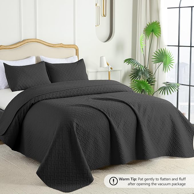 FLYMME Queen Quilt Bedding Set Black Lightweight Bedspreads Full Size, Soft - Image 2