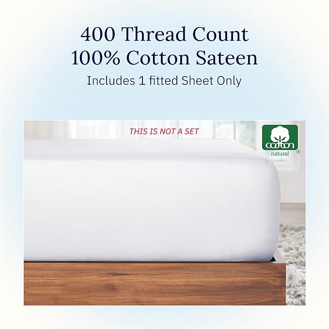 California Design Den King Size Fitted Sheet White, 100% Cotton 400 Thread - Image 5