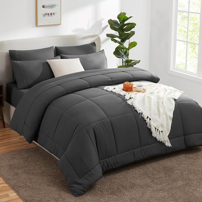CozyLux Oversized King Comforter Sets Dark Grey, 7 Pieces Bed in a Bag - Image 8