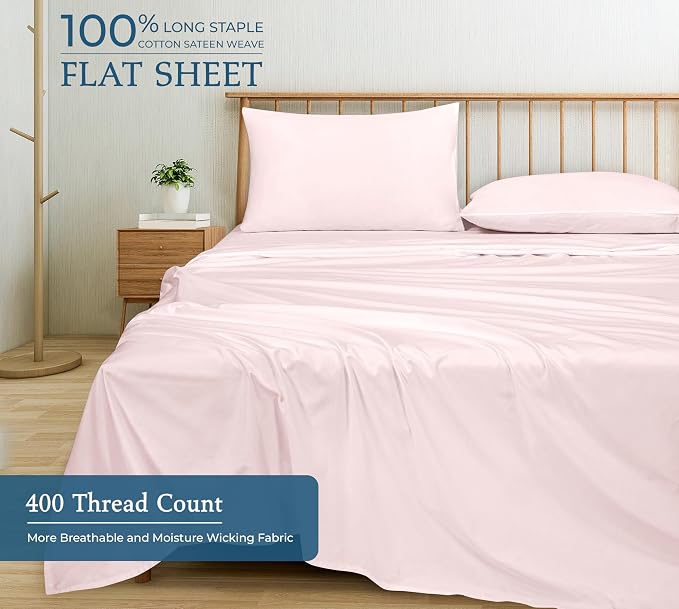 400 Thread Count 100% American Grown Cotton Pink Flat Sheet Only - Image 4