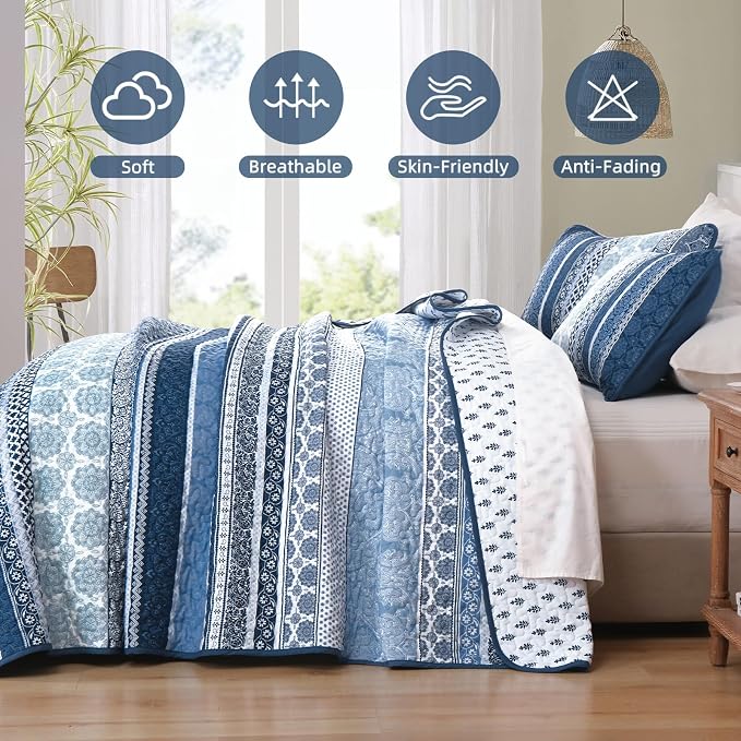 WONGS BEDDING Boho Quilt Set Full Size, Lightweight Microfiber Bedspread - Image 4