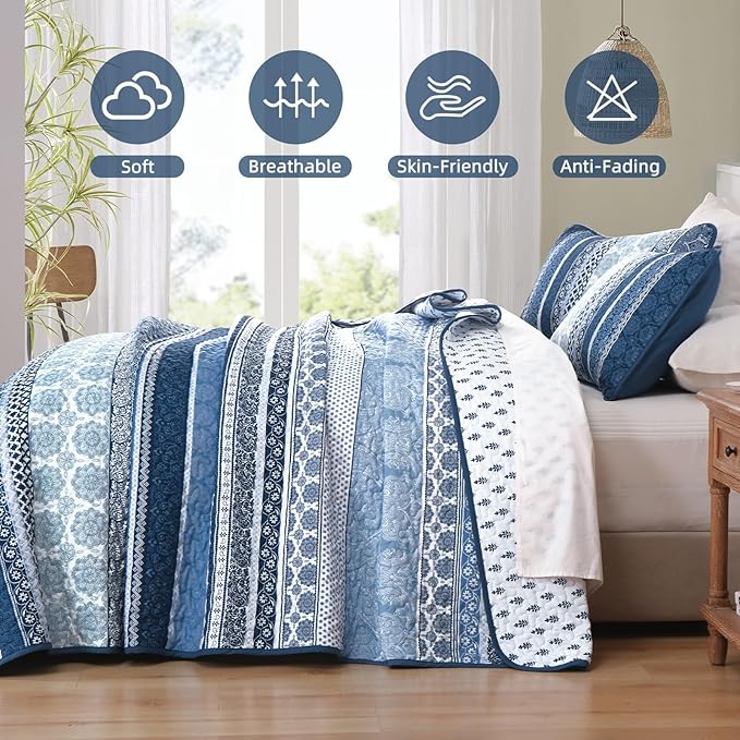WONGS BEDDING Boho Quilt Set King Size, Lightweight Microfiber Bedspread - Image 4