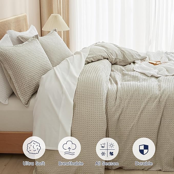 PHF Waffle Weave Duvet Cover Set Queen Size, No Snagging Ultra Soft Luxury - Image 4