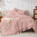 JOLLYVOGUE Queen Comforter Set, 3 Pieces Rose Gold Seersucker Comforters Queen by JOLLYVOGUE