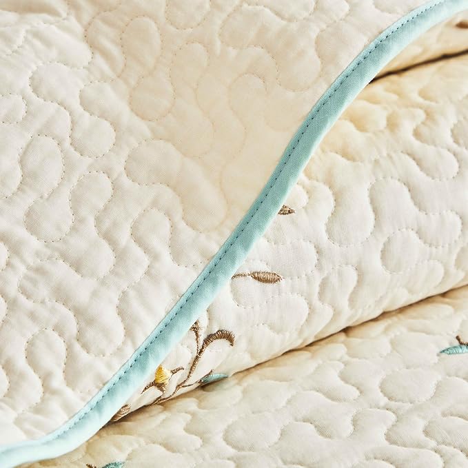 ROOMLIFE Quilt Set Queen Size 3D Floral Embroidery Pattern 3-Piece Cotton - Image 8
