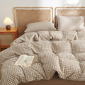Nayoroom Gingham Duvet Cover Full Size 100% Washed Cotton Brown Tan Plaid by Nayoroom