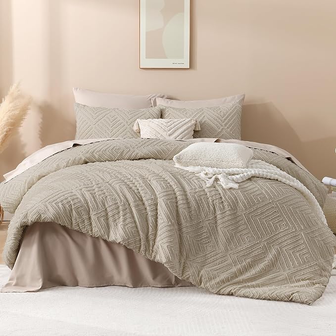 Andency Oatmeal Comforter California King Size, 3 Pieces Boho Bedding Set & - Image 2