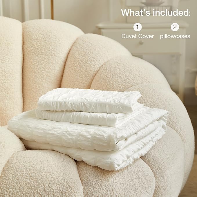 JELLYMONI White Duvet Cover Full Size, Soft Breathable Seersucker Duvet Cover - Image 6