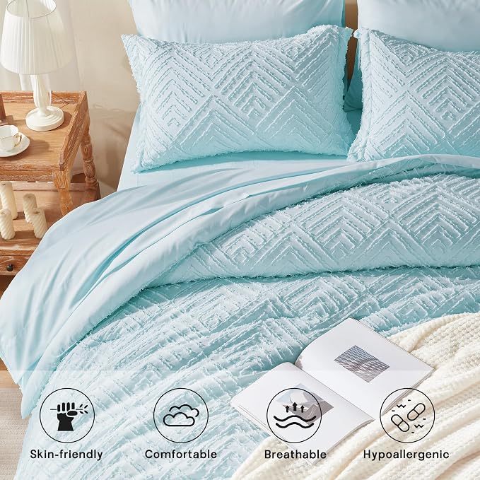 Zzlpp Twin Comforter Set 5 Pieces, Light Blue Tufted Bed in a Bag - Image 3