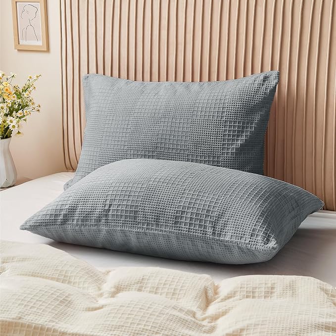 BEDELITE Flannel King Size Pillow Cases Set of 2, Decorative Waffle Weave - Image 2