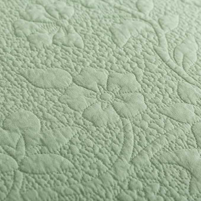 Brandream Premium Sage Green Cotton Quilt Set Queen Size Floral Vine Stitching - Image 8