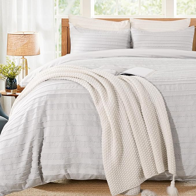 NEXHOME PRO Duvet Cover King, Light Grey 3 Pieces Boho Tufted Duvet Cover Set by NEXHOMEPRO