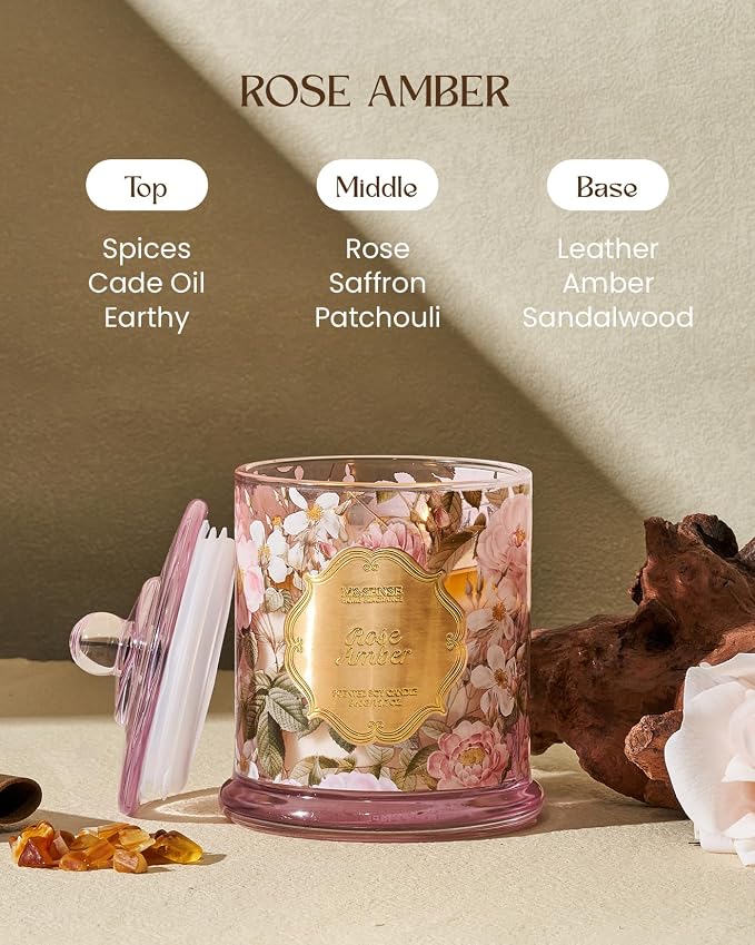M&SENSE Rose Amber Floral Soy Candle, 2-Wick 12.7oz 75H Non-Toxic Organic Jar - Image 2