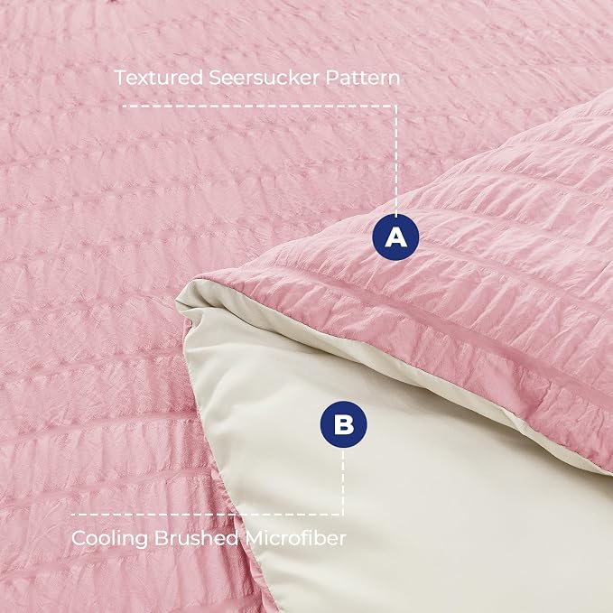 HYMOKEGE Pink/Ivory Queen Comforter Set Seersucker 7 Pieces, All Season Luxury - Image 5