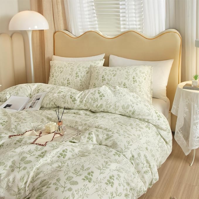 mixinni Girls Boho Green Floral Duvet Cover Set Twin XL Size Cotton Soft - Image 2