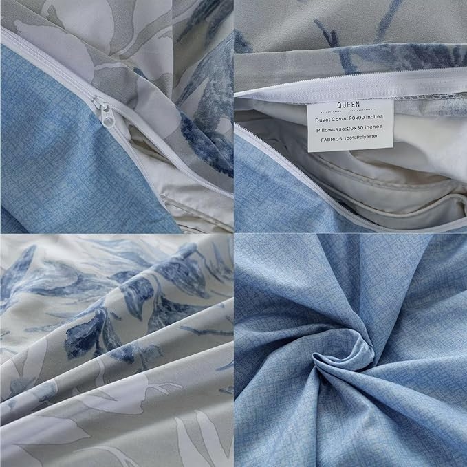 OAITE Duvet Cover King Size, Reversible Flower Blue Duvet Cover Set - Image 5