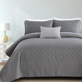 Yiran Grey Quilt Set King Size Lightweight Bedspread Ultrasonic Wave Pattern by Yiran