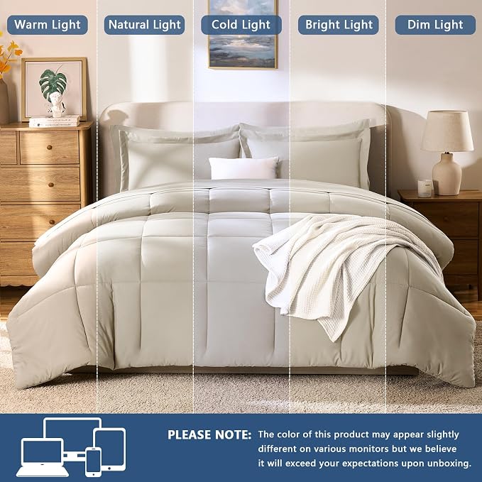 CozyLux Full Size Comforter Sets Oatmeal - Image 5
