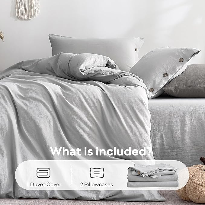 JELLYMONI 100% Washed Cotton Duvet Cover King – Soft, Breathable Linen-Look - Image 7