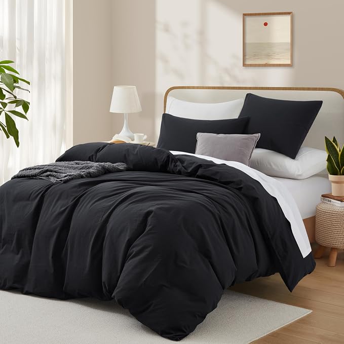 LOVQUE 100% Washed Cotton Duvet Cover Set King Size, Linen Like Natural Bedding - Image 2