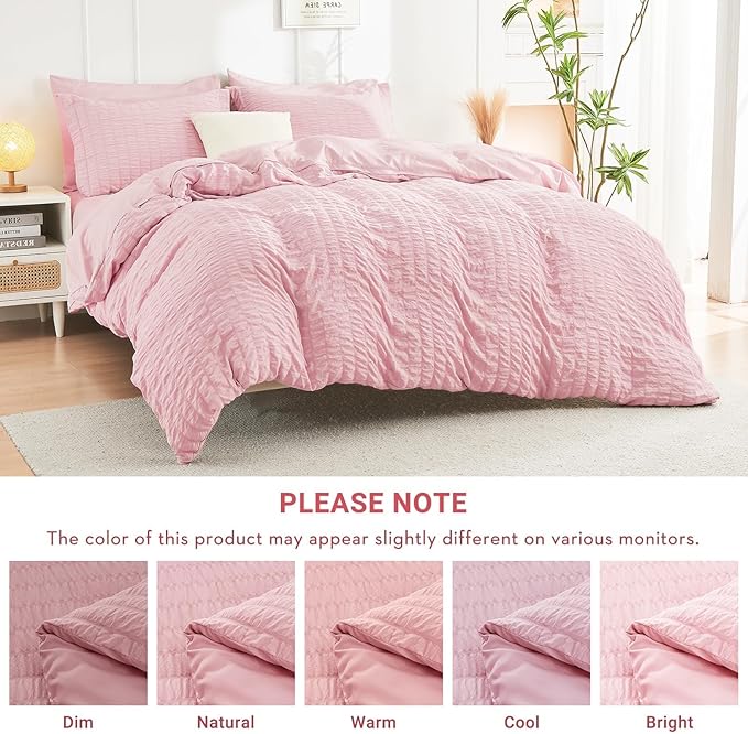 HYMOKEGE Pink King Size Comforter Set Seersucker 7 Pieces, All Season Luxury - Image 6