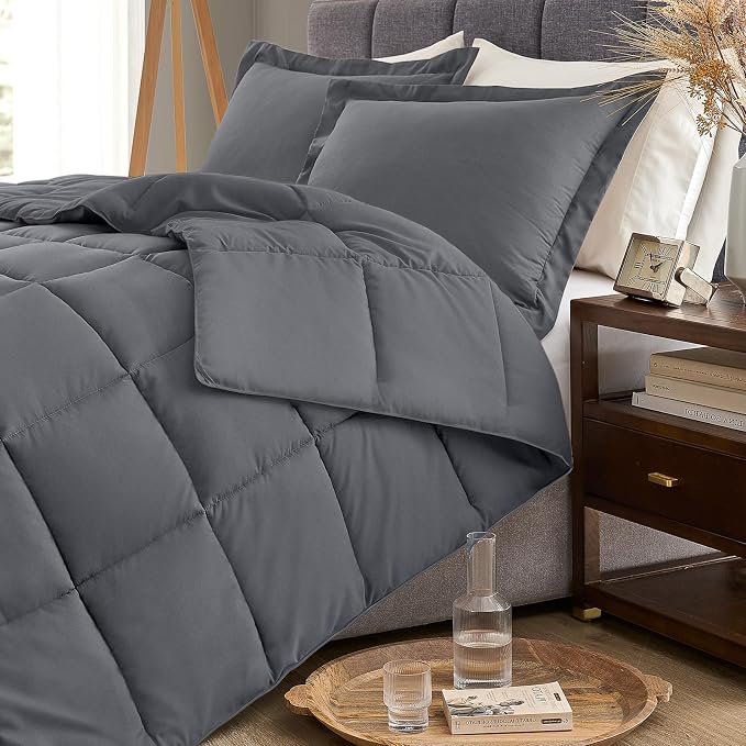 Homelike Moment California King Comforter Set Dark Grey, Lightweight Cal King - Image 2