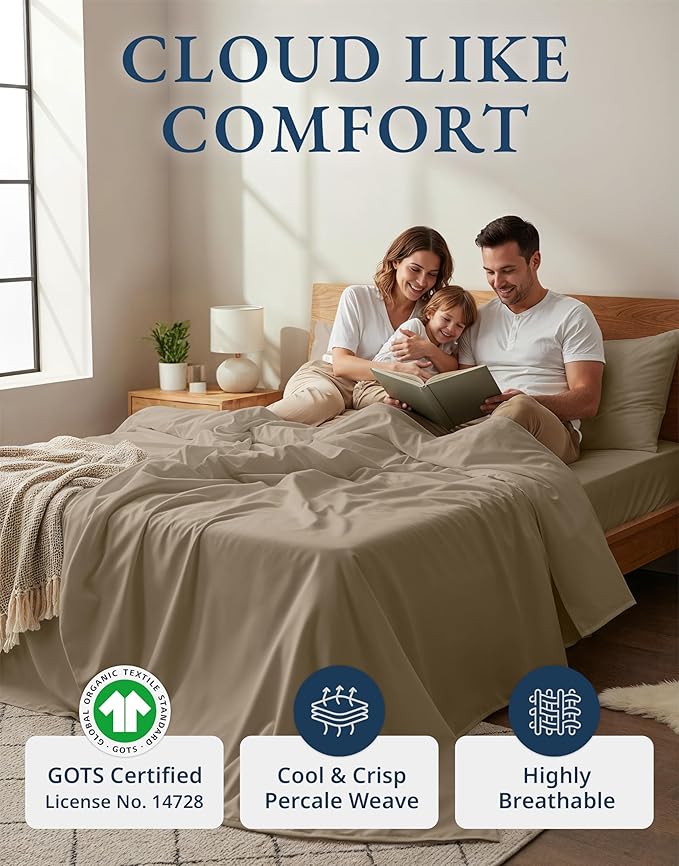 LANE LINEN 100% Organic Cotton Sheets Set Pure Long- Staple Percale Weave - Image 2