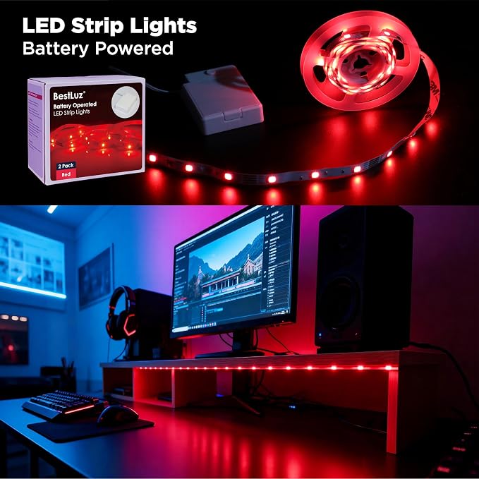 BestLuz LED Strip Lights Battery Operated 3.33ft x 2 Pack Flexible LED Light - Image 2