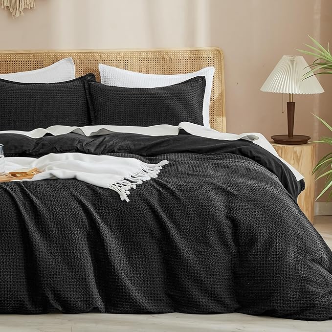 PHF Waffle Weave Duvet Cover Set California King, No Snagging Ultra Soft Luxury by PHF