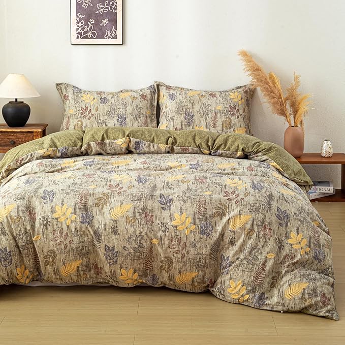 OAITE Green Leaves Twin Size Duvet Cover-3 Pieces Prewashed Cotton-Like by OAITE
