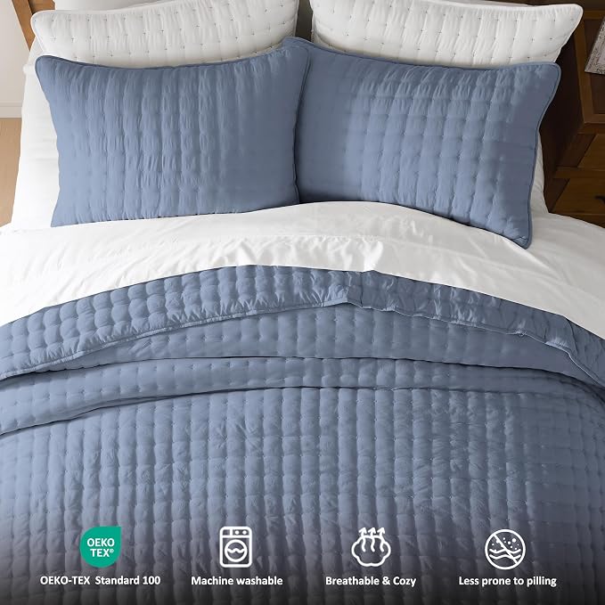 WDCOZY Dusty Blue Oversized King Quilt Set, California Cal King Rustic Bedspread - Image 7
