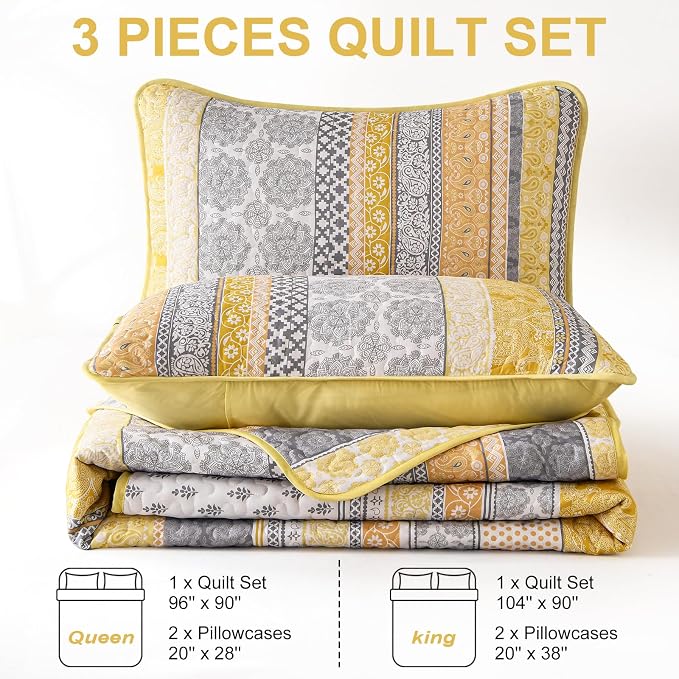 WONGS BEDDING Boho Quilt Set Queen Size, Lightweight Bedspread Coverlet Bedding - Image 8