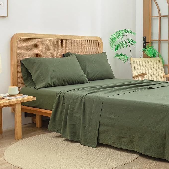 BESTOUCH Flat Sheet Only 100% Washed Cotton Linen Feel Wrinkle-Free, - Image 4