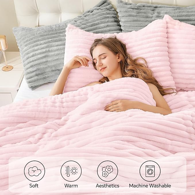 BEDELITE Fleece Full Comforter Set -Super Soft & Warm Fluffy Cherry Blossom - Image 3