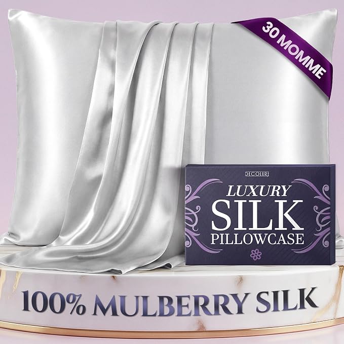 DECOLURE 100% Pure Mulberry Silk Pillow Case Queen Size – Highest Grade 30 by DECOLURE
