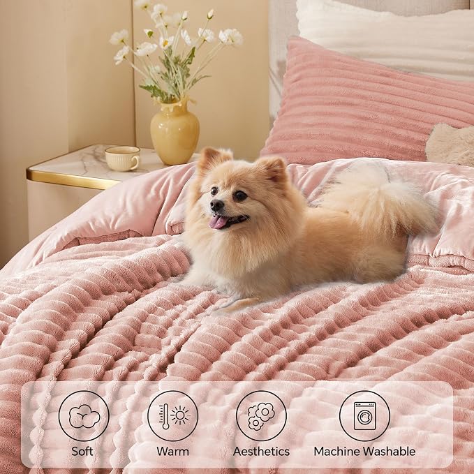 BEDELITE Fleece Twin Comforter Set -Super Soft & Warm Fluffy Dusty Pink Bedding - Image 3